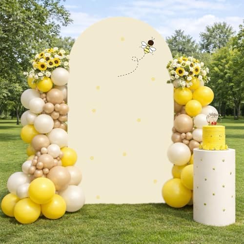 Arch Backdrop Cover Happy Sweet Bee Day Baby Shower Prop Chiara Arch Wall Yellow Honeycomb Bee 1st Birthday Party Baptism Fiesta Parties Decorations (5FT,4683) by Uoimystify