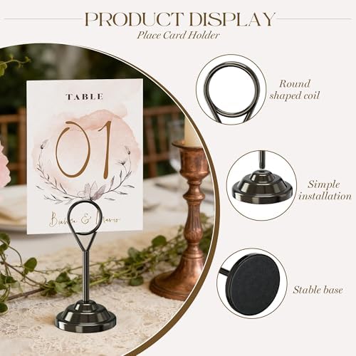 Urban Deco 16 Pieces Table Card Holder Place Card Holders 4 inches Steel Card Holders for Photos, Food Signs, Memo Notes, Weddings, Restaurants, Birthdays (Nickel Black Round) - Image 3