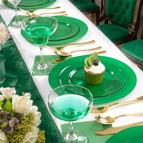 FLOWERCAT 60PCS Green Plates & St. Patrick's Day Plates - Heavy Duty Dark Green plates Disposable for Party&Event- Include 30PCS 10.25" Dinner Plates & 30PCS 7.5" Dessert Plates - Image 5
