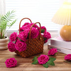 100 Pcs Artificial Rose Flowers, Hot Pink - Image 3