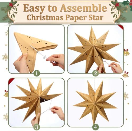 Youyole 12 Set Christmas Paper Star Lantern with Lights, 9 Pointed - Image 4