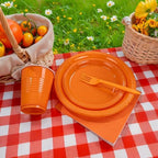 MirthMood 350PCS Orange Plastic Plates,Orange Disposable Plates Set - Image 4