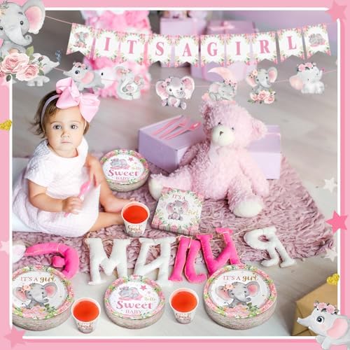 405 Pcs Pink Elephant Style Baby Shower Party Decorations for Girl - Image 2