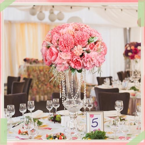 Tigeen 24 Bundles Artificial Flowers Bouquet Silk Peonies, Rose Pink - Image 4