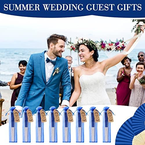 Roowest 50 Pack Paper Folding Fans Bamboo Wedding Favors, Royal Blue - Image 4