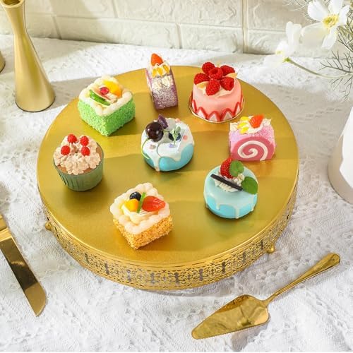 Wenqik Gold Metal Cake Stand 14 Inch with Cutting & Spatula - Image 5