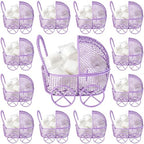 Threehoney 24 Pcs Baby Shower Mini Carriage Decoration Metal Wired Fillable Candy Stroller Baby Shower Table Centerpiece for Guest Gender Reveal Wedding Party Favor Gift (Purple) by Threehoney