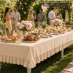 Striped Ruffled Tablecloth 60x120 Inch Cotton Polyester Striped Tablecloth Rectangular Fits 8-10 Seater Table Farmhouse Vintage Table Cover for Home Kitchen Baby Shower Birthday Party Picnic (Taupe) - Image 5