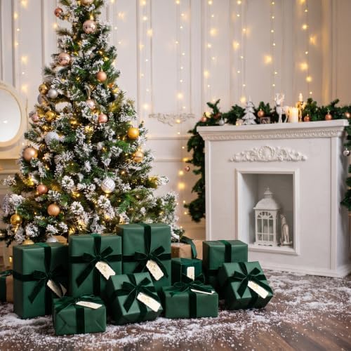 Matte Green Christmas Kraft Wrapping Paper 45 ft Velvet Ribbon 12 Gift Tags - Image 4