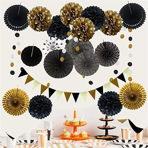 Hanging Paper Fans 2set Paper Fan Flower Bunting Flag Hanging Decor for Baby Shower Birthday Wedding Christmas Party Decoration for Weddings Birthdays(Yellow) - Image 5