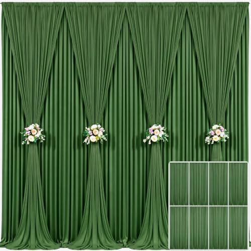8 Panels Valley Green Backdrop Curtain for Parties Wrinkle Free Dark Green Photo Curtains Backdrop Drapes Fabric Decoration for Weding Baby Shower Birthday Party Photography 40ft(W) x 10ft(H) by Tao-GePartyDecorations