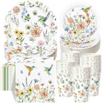Pickmesh 250 Pcs Spring Wildflower Decoration Floral Hummingbird Themed Disposable Paper Plates Napkins and Cups Dinner Tableware for Birthday Party Dinnerware Birthday Baby Shower Tea Party Supplies by Pickmesh