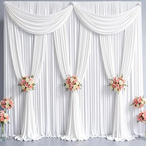 40x10FT Backdrop Curtains with Rod Pockets - Wrinkle Free Photo Stage Backdrop 8 Panels Curtains Drapes for Photography Wedding Party Baby Shower Decorations (White) by Unknown