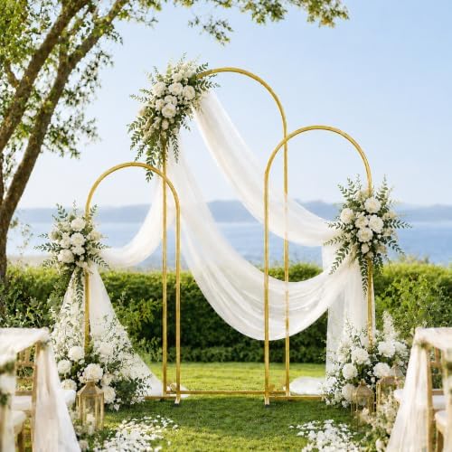 Arch Backdrop Stand and Cover Set 7.2ft,6.6ft,6ft Metal Arch Frame Stand Gold with Beige Cover for Wedding Birthday Party Baby Shower with Storage Bag(Beige, 7.2FT+6.6FT+6FT) - Image 6