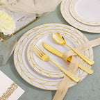 COLOSUS 175PCS Gold Dinnerware Sets, 25 Guests Leaf Stripe Plastic Plates. - Image 2