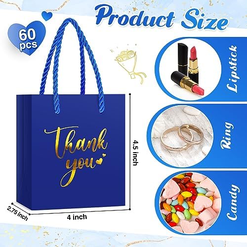 Honoson 60 Pcs Mini Thank You Gift Bag with Handle Bulk,Royal Blue - Image 3