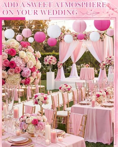 Treela 48 Pcs Paper Lanterns Party Decorations Round, Pink,White - Image 4