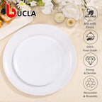 bUCLA 200PCS White Plastic Plates - Heavy Duty White Disposable Include 100 Dinner 10inch & 100 Dessert 7inch Plates, Ideal for Wedding&Party - Image 4