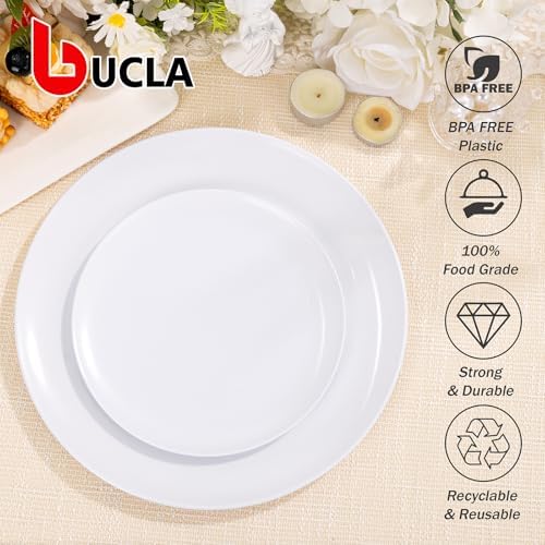 bUCLA 200PCS White Plastic Plates - Heavy Duty White Disposable Include 100 Dinner 10inch & 100 Dessert 7inch Plates, Ideal for Wedding&Party - Image 4