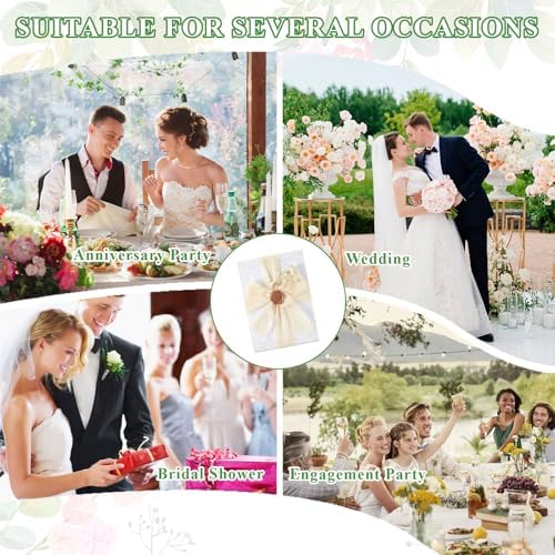 Wedding Invitation Wrap Kit, Pre-Folded Vellum Jackets for 5x7 Invitations with Wax Seal Stickers, Chiffon Ribbon, Dried Flowers & Pearl Stickers, DIY Invitation Accessories (Set of 100) - Image 6