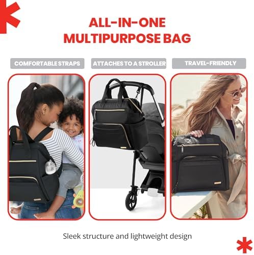 Skip Hop Diaper Bag Backpack: Mainframe Large Capacity Wide Open Structure with Changing Pad & Stroller Attachement, Black with Gold Trim, 14.25x6.25x14.75 Inch (Pack of 3) - Image 3