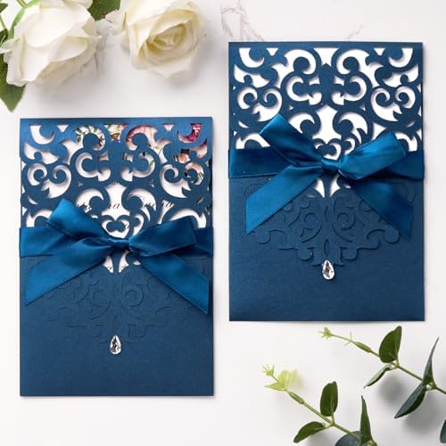 50pcs Wedding Invitation Kit, Navy Blue Laser Cut Invitations with Cards - Image 5
