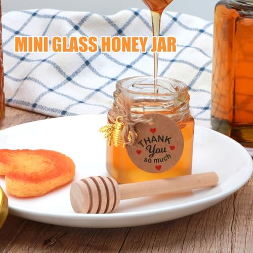 XING-RUIYANG 1.5 oz Mini Honey Jars，60 pack baby shower favors,There's honey sticks, bee pendants, stickers and gold goodie bags，Suitable for wedding party gifts - Image 4