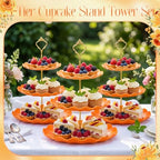 FoldTier 6 Pack Cupcake Stand Set 3 Pcs 3 Tier Gradient Dessert Table Display Stands Cookie Tray Rack 3 X14 in Rectangle Party Trays for Wedding Birthday Tea Party Baby Shower(Orange,Round) - Image 6