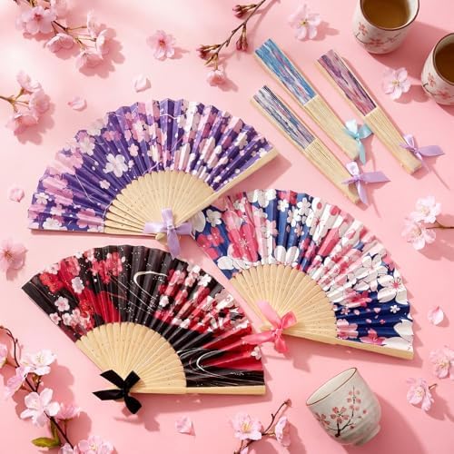 Roowest 36 Pcs Cherry Blossom Folding Hand Fan Bulk Japanese Party Favor Fans Japanese Pastel Sakura Floral Paper Handheld Fan with Bows for Wedding Baby Shower Garden Tea Party Favors - Image 6