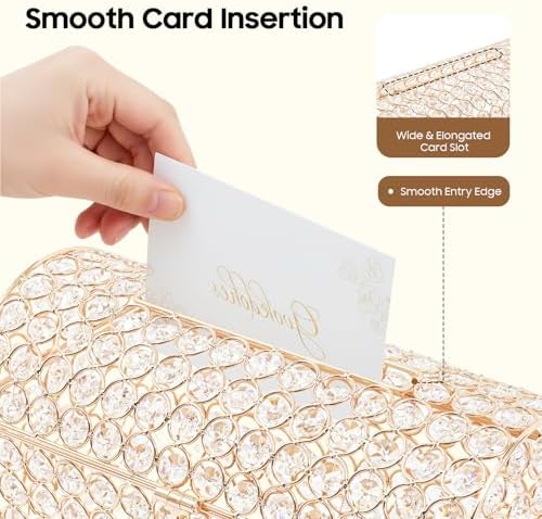 Crystal Wedding Card Box with Heart Lock Wedding Money Box Treasure Chest Gold Bead Card Receiving Memory Storage for Wedding Reception Birthday Graduation Baby Shower Party (Gold) - Image 6