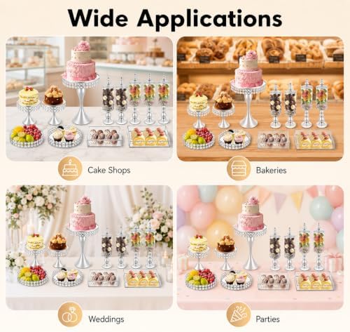 11 Pcs Cake Display with Mirror, Wedding Crystal Cake Stands for Reception - Image 7