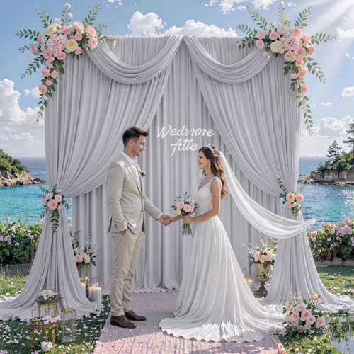 10 ft x 10 ft Wrinkle Free Silver Backdrop Curtain for Parties, Polyester Silver Grey Backdrop Drapes 2 Panels 5x10ft for Baby Shower Photoshoot Engagement Wedding Birthday Photography Background - Image 5