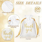Roowest 5 x 7 Inch 100 Pcs Thank You Satin Gift Bags, White - Image 2