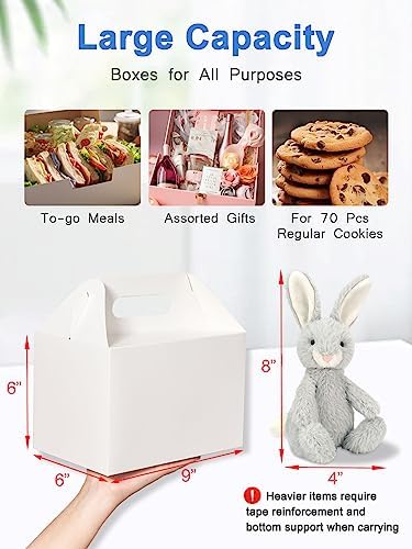 Shallive 28 Pack Large Treat Boxes White - 9 x 6 x 6 inches Gable Gift Boxes with Handle Cardboard Lunch Boxes Recycled Paper Take Out Boxes Welcome Boxes For Wedding Baby Shower Birthday - Image 3