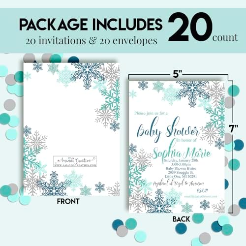 Amanda Creation Custom Baby Shower Invites Boy Snowflake Baby Shower Invitation 20 5x7 Custom Personalized Winter Invites With Envelopes - Image 4