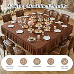 Wish Care 2 Pack Brown Spandex Tablecloths for 54x54 Inch Square Tables, Stretch Fitted Table Clothes with Pleated Ruffle Skirt for 54” Table, Wrinkle Free and Elastic, for Party Kitchen Home Dining - Image 5