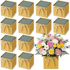 12 Pack Galvanized Square Vases with Floral Foam 3.5 Inch, Gold by Unknown