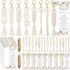 Ecation Boho Baby Shower Favors for Guests Flower Macrame Keychains Bulk Floral Crochet Tassel Key Rings Thank You Cards Gift by Ecation