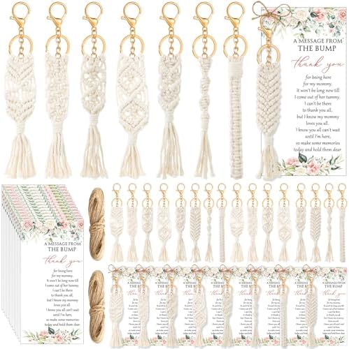 Ecation Boho Baby Shower Favors for Guests Flower Macrame Keychains Bulk Floral Crochet Tassel Key Rings Thank You Cards Gift by Ecation