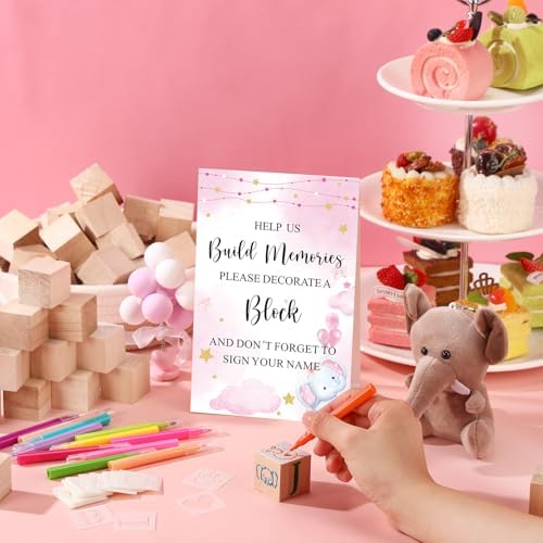 Wonderjune 147 Pcs Baby Shower Blocks Decorate Game Kit, Pink Elephant - Image 5