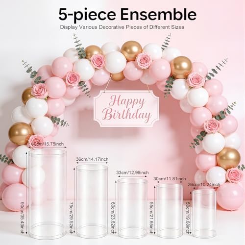 YuEany Cylinder Pedestal Stands, White Round Display Plinth Pillars for Wedding Party Decor, Acrylic Cake Stands for Dessert Table, Art Display Risers for Birthday Baby Shower (3) - Image 5