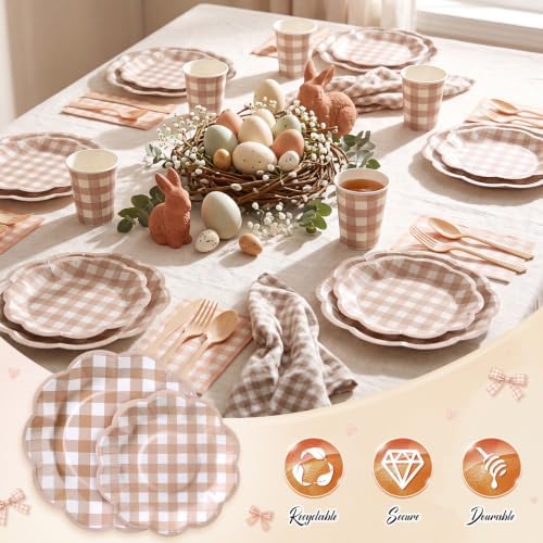 FillTouch 350 Pcs Brown Gingham Plates Napkins Cutlery Set for 50 Guests - Image 6