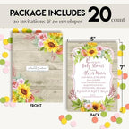 Amanda Creation Dahlia Sunflower Personalized Baby Shower Invitations, Sunflower Baby Shower Invitations, 20 Personalized 5x7 Double-Sided Cards with White Envelopes, Made in USA - Image 4