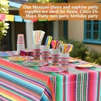 Funnymoom 452 Pcs Mexican Party Decoration for 50 Guest, Mexican Serape Fiesta Paper Plates Napkins Cups Tablecloth Cutlery Straws Taco Disposable Tableware Set for Mexico Birthday Party Supplies - Image 4
