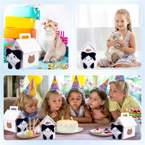 ARELUX 30 Pcs Cat House Shaped Party Favor Boxes, Foldable Pet Adoption Treat Gift Boxes with DIY Stickers - Blank Goodie Bags for Kitten Birthday, Cat Themed Events - Image 6