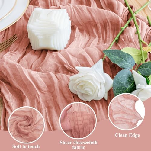 Wokceer Cheesecloth Table Runner Dark Rose 10FT Boho Gauze Runner, 12 Pack - Image 3