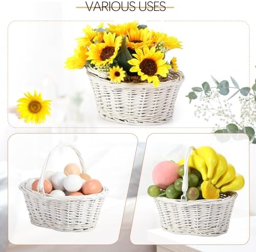 Barydat 12 Pcs Small Wicker Basket with Handle, White, 9" X 7" X 4" - Image 4