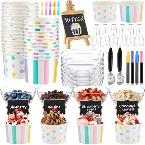 85 Pcs Ice Cream Bar Supplies Toppings Bar Kit for 30 Guests by Ferrochef