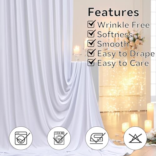 50ft×12ft Wrinkle Free White Backdrop Curtain for Wedding Parties, 10 Panels 5×12ft Long Silky Polyester Fabric Backdrop Drapes Photo Back Drop Drapery for Birthday Baby Shower Photography Background - Image 3