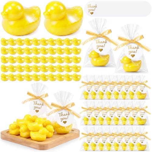 Leelosp Duck Soap Party Favors Gift with Transparent Bags and Thanks Tag for Baby Shower Guest Reveal Baptism Shower Wedding Birthday Summer Party Favor Decorations Supplies (100 Sets,Yellow) by Leelosp